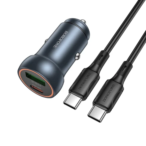 Borofone autós töltő BZ32A Fresh - USB + Type C - QC 3.0 PD 30W Type C to Type C kábellel szürke - 1