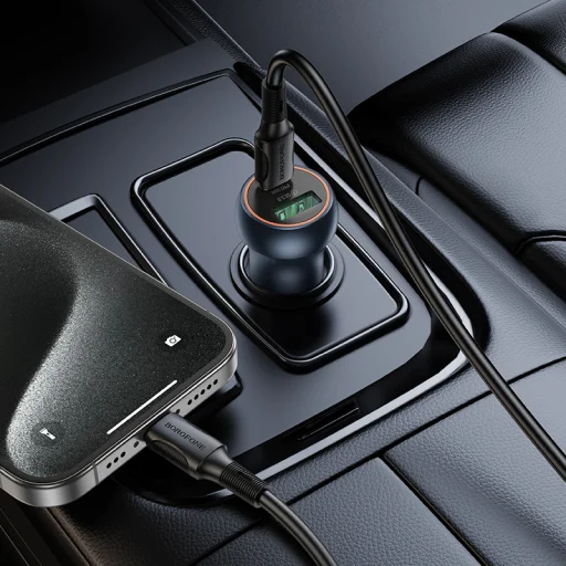 Borofone autós töltő BZ32B Fresh - USB + Type C - QC 3.0 PD 48W Type C to Type C kábellel szürke - 3