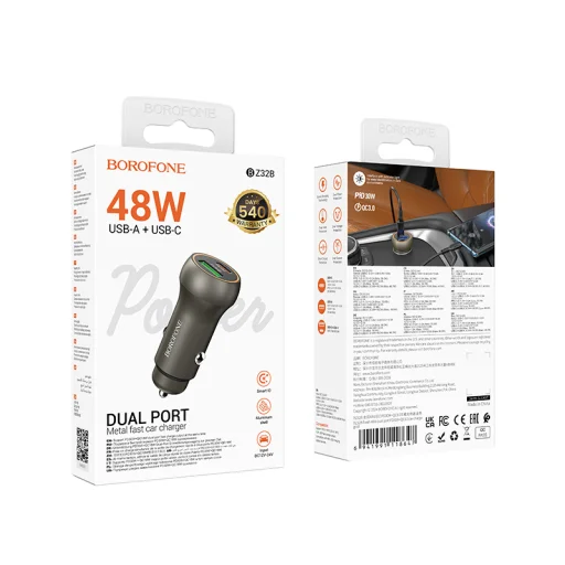 Borofone autós töltő BZ32B Fresh - USB + Type C - QC 3.0 PD 48W arany - 6