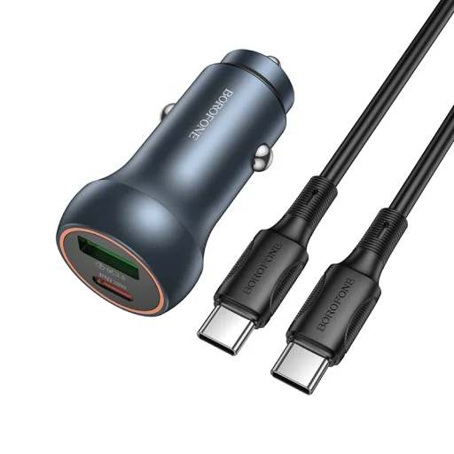 Borofone autós töltő BZ32B Fresh - USB + Type C - QC 3.0 PD 48W Type C to Type C kábellel szürke - 1
