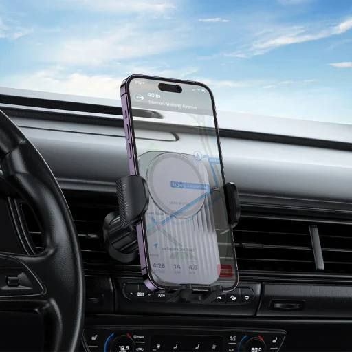 Borofone autós telefontartó BH221 Path vezeték nélküli töltéssel légbeömlőre fekete - 7