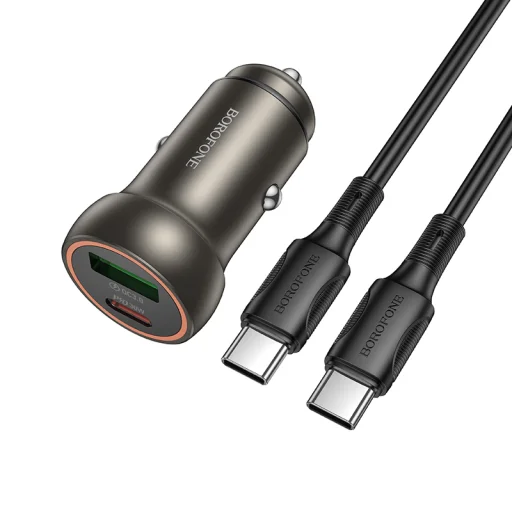 Borofone Autós töltő BZ32A Fresh - USB + Type C - QC 3.0 PD 30W Type C to Type C kábellel arany - 1