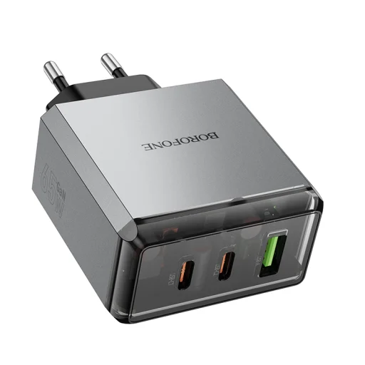 Borofone fali töltő BN22 Lena GaN - 2xType C + USB - QC 3.0 PD 65W szürke - 4
