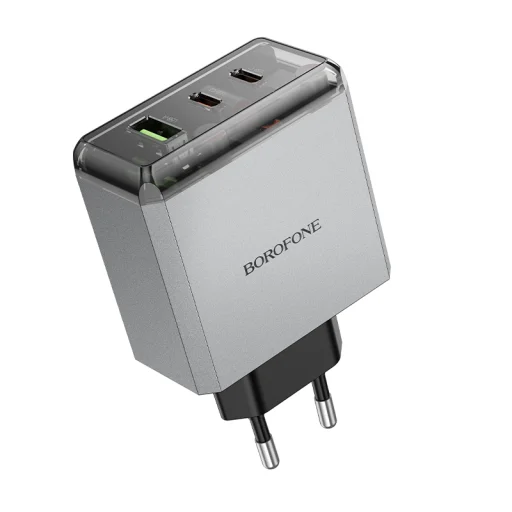 Borofone fali töltő BN22 Lena GaN - 2xType C + USB - QC 3.0 PD 65W szürke - 6