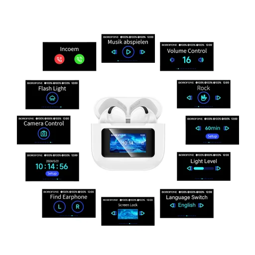 Borofone TWS Bluetooth Fülhallgató BW60 Destacado LED érintőképernyős fehér - 6