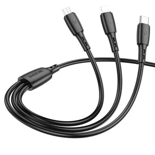 Borofone Kábel BX71 3 az 1-ben - USB Type C, Mikro USB, Lightning - 2A 1 méter fekete - 2