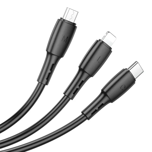 Borofone Kábel BX71 3 az 1-ben - USB Type C, Mikro USB, Lightning - 2A 1 méter fekete - 3