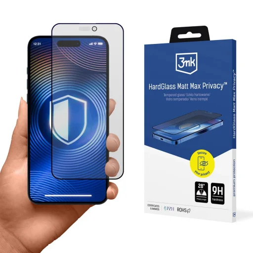 3mk Hardglass Matt Max Privacy edzett üvegfólia Apple iPhone 16 Pro készülékhez - 1