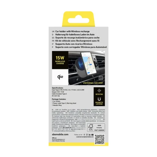 Qi2 Vezeték nélküli Töltő Tartó SBS TESUPPVENTWIRQI215W MagSafe Kompatibilis - Fekete - 3