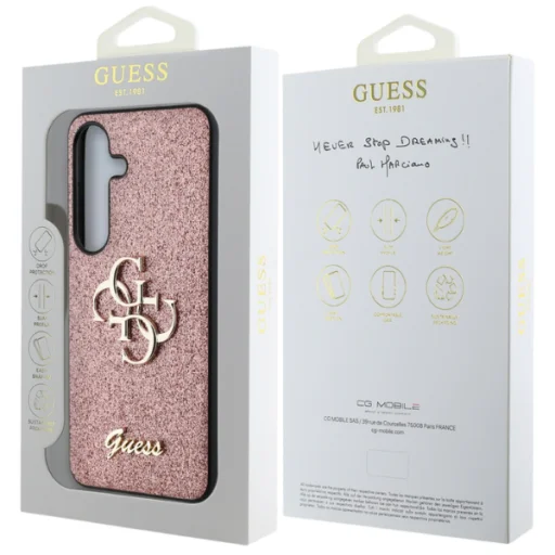 Guess Rögzített Csillámos Nagy 4G Fém Logós Samsung Galaxy S25 rózsaszín tok - 12
