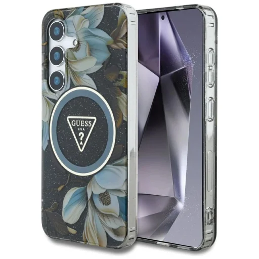 Guess Glitter Flowers Triangle Buttons MagSafe Samsung Galaxy S25 tok - 1