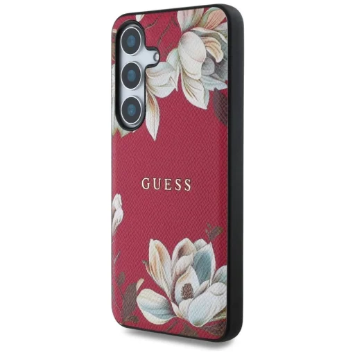 Guess Grained Printed Flower minta MagSafe tok Samsung Galaxy S25 fukszia - 2