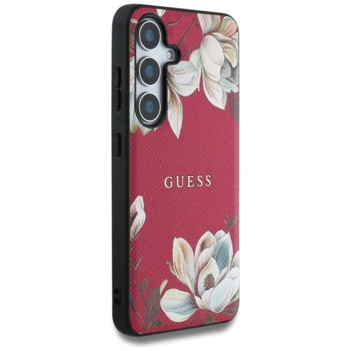 Guess Grained Printed Flower minta MagSafe tok Samsung Galaxy S25 fukszia - 4