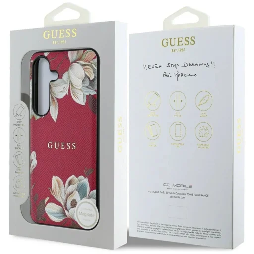 Guess Grained Printed Flower minta MagSafe tok Samsung Galaxy S25 fukszia - 8