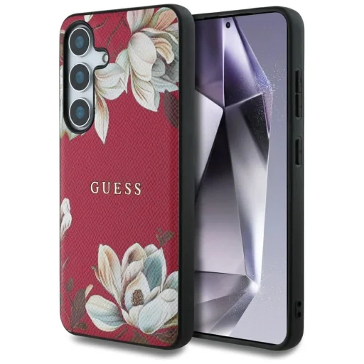Guess Grained Printed Flower minta MagSafe tok Samsung Galaxy S25 fukszia - 1