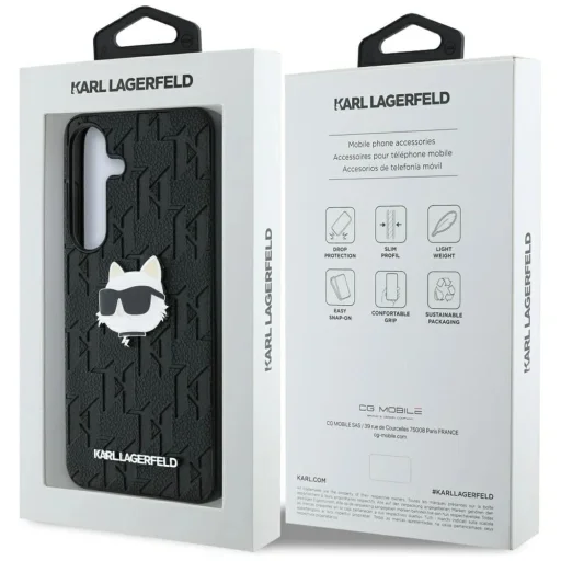 Karl Lagerfeld Leather Monogram Pin Logo Choupette Head Samsung Galaxy S25 fekete tok - 8