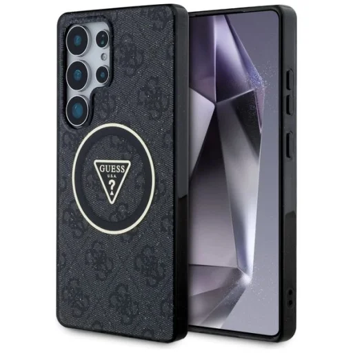 GUESS tok Samsung Galaxy S25 Ultra GUHMS25LHG4PRTGK (Magsafe IML fém csillámos 4G kör háromszög) fekete tok - 1