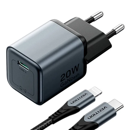 Vention GaN Töltő USB-C 20W +1m USB-C-L Kábel (Szürke) - 2