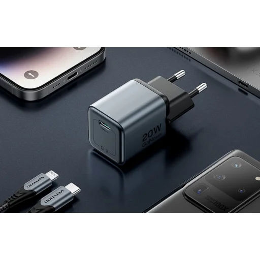 Vention GaN Töltő USB-C 20W +1m USB-C-L Kábel (Szürke) - 6