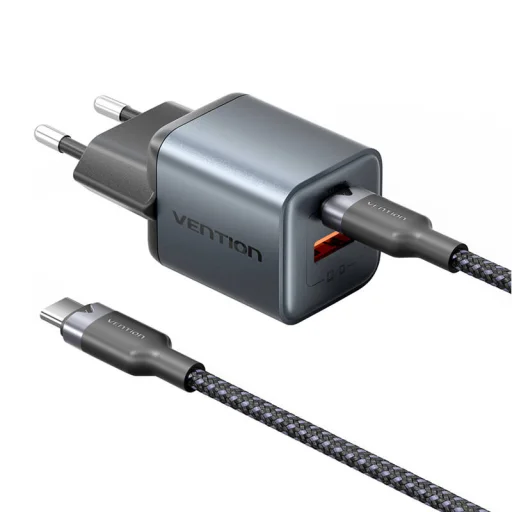 Vention GaN töltő USB-C+A 30W +1m USB-C-C kábel (szürke) - 3