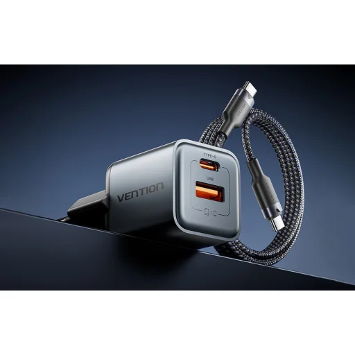 Vention GaN töltő USB-C+A 30W +1m USB-C-C kábel (szürke) - 4
