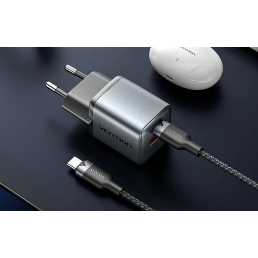 Vention GaN töltő USB-C+A 30W +1m USB-C-C kábel (szürke) - 8