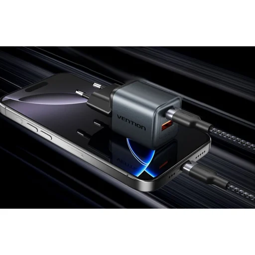Vention GaN töltő USB-C+A 30W +1m USB-C-C kábel (szürke) - 9