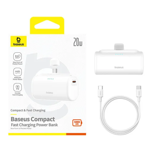 Baseus Compact Powerbank 5000mAh, 20W, USB-C (fehér) - 2