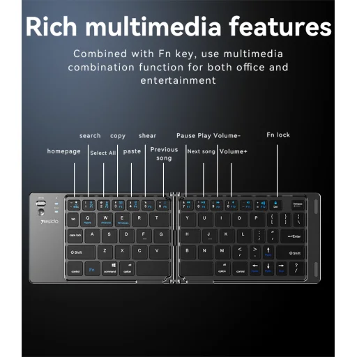 Yesido billentyűzet KB27 vezeték nélküli összecsukható fekete - 13