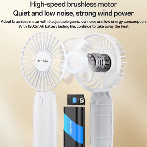 Yesido Fan YF15 1200mAh fehér hodozható ventillátor - 3