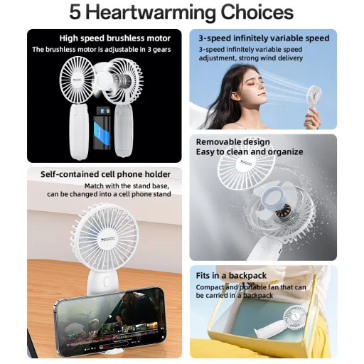 Yesido Fan YF15 1200mAh fehér hodozható ventillátor - 5