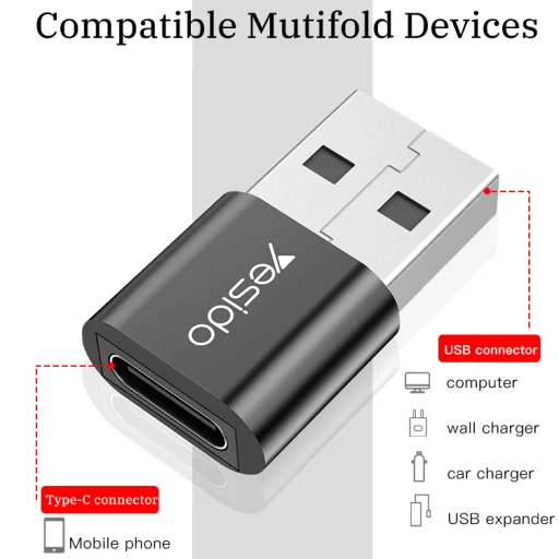 Yesido Adapter OTG GS09 - USB (férfi) - Type C (női) - fekete - 7