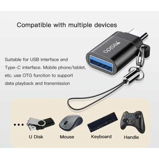 Yesido Adapter OTG GS06 - USB-C (férfi) – USB-A (női) - fekete - 12