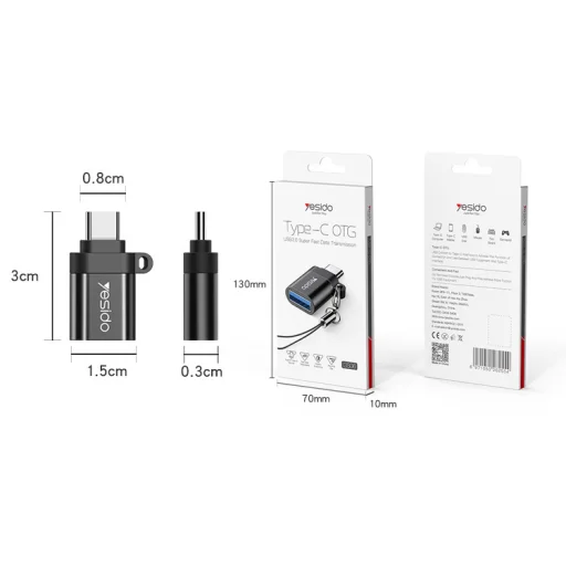 Yesido Adapter OTG GS06 - USB-C (férfi) – USB-A (női) - fekete - 14