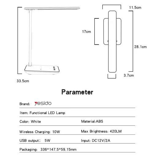 Yesido Asztali lámpa DS20 indukciós LCD kijelzővel fehér - 14