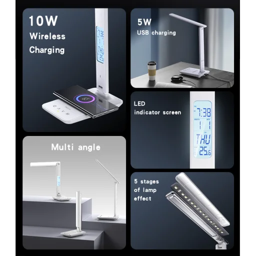 Yesido Asztali lámpa DS20 indukciós LCD kijelzővel fehér - 7