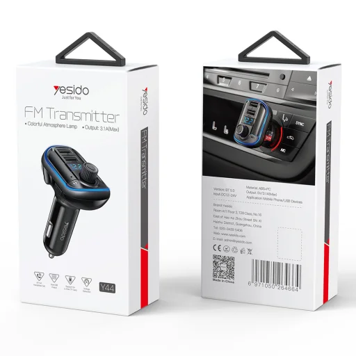 Yesido Transmitter FM Y44 MP3, Bluetooth - 2xUSB + microSD - 20W fekete - 12