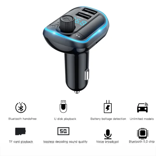 Yesido Transmitter FM Y44 MP3, Bluetooth - 2xUSB + microSD - 20W fekete - 5