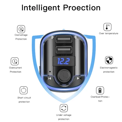 Yesido Transmitter FM Y44 MP3, Bluetooth - 2xUSB + microSD - 20W fekete - 7