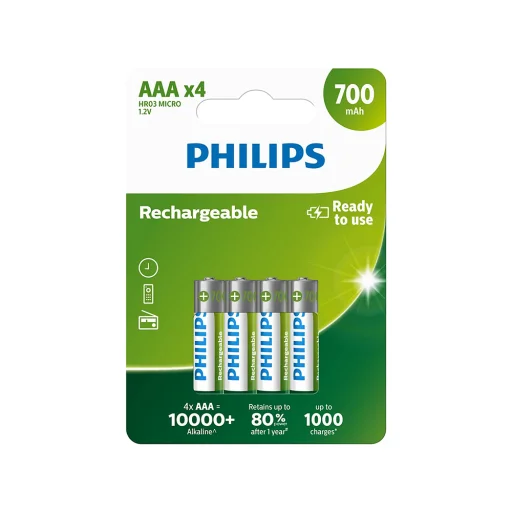 PHILIPS Újratölthető akkumulátor AAA NiMH 700mAh, 4 db. - 1