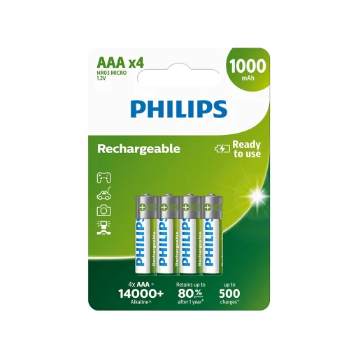 PHILIPS Újratölthető AAA NiMH 1000mAh elem szett 4 db. - 1