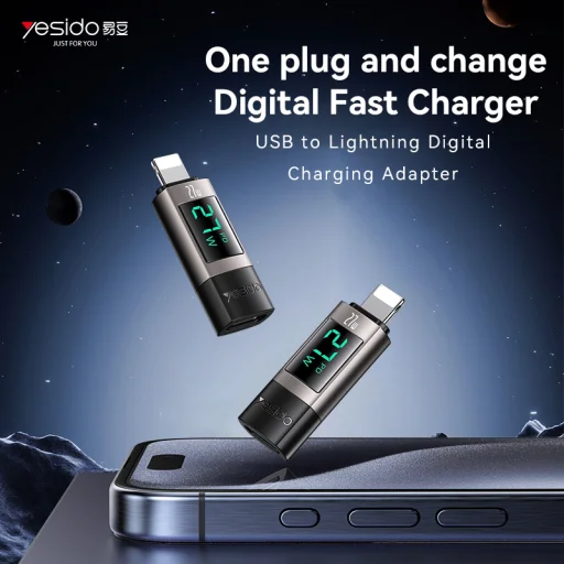 Yesido Adapter OTG GS25 - Lightning (hím) to Type C (nő) - LCD kijelzővel fekete - 2