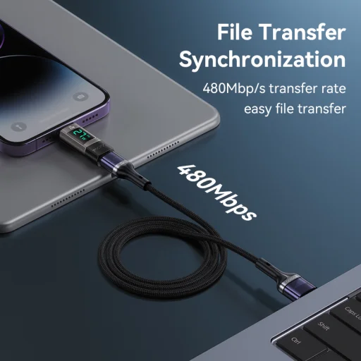 Yesido Adapter OTG GS25 - Lightning (hím) to Type C (nő) - LCD kijelzővel fekete - 4