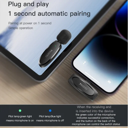 Yesido Lavalier vezeték nélküli mikrofon KR12 Lightning fekete - 6