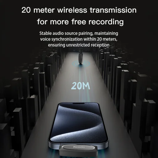 Yesido Lavalier vezeték nélküli mikrofon KR12 Lightning fekete - 7