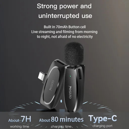 Yesido Lavalier vezeték nélküli mikrofon KR12 Lightning fekete - 9