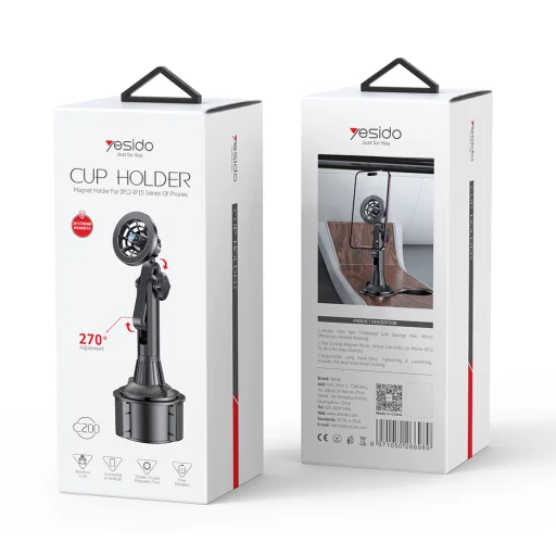 Yesido mágneses autós tartó C200 pohártartóba fekete - 2