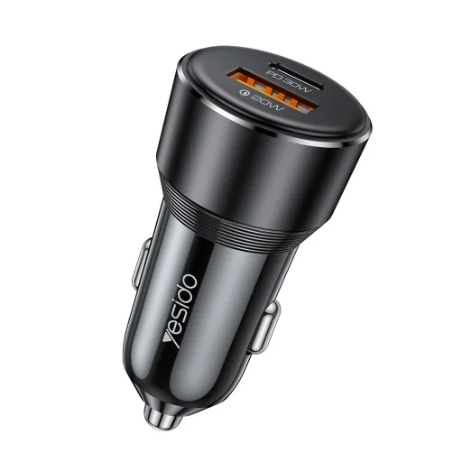 Yesido autós töltő Y64 - USB + Type C - 20W + PD 30W fekete - 1