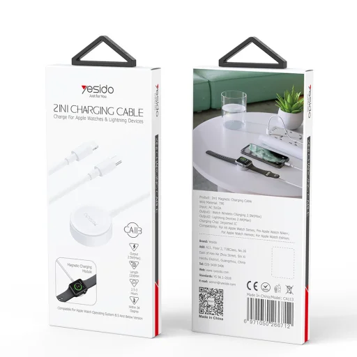 Yesido indukciós töltő CA113 Apple Watch okosórához Type C–Lightning kábellel fehér - 14
