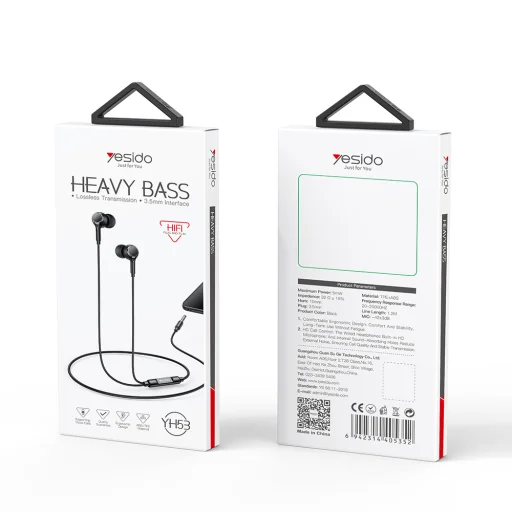 Yesido YH53 vezetékes fülhallgató mikrofonnal fekete - 5
